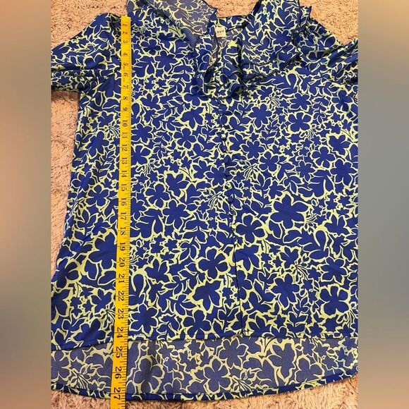 First Love By Lovelyn Floral Ruffle Blouse Green Blue - Picture 5 of 7